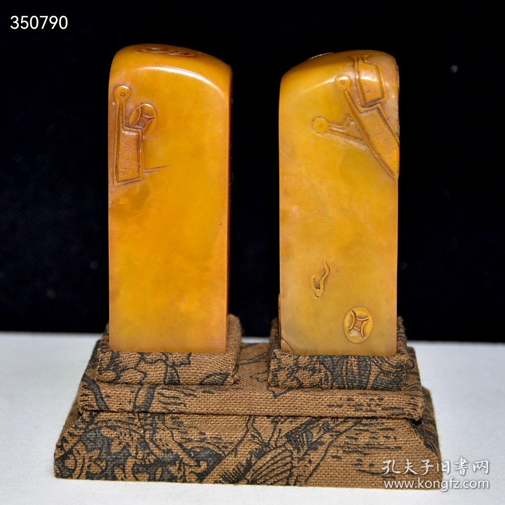 旧藏珍品 寿山石田黄石套章 原石原色纯手工雕刻