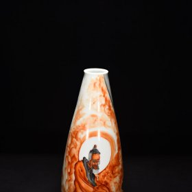 民国竹溪道人王步矾红罗汉瓶 高30厘米宽10厘米