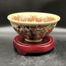 清乾隆珐琅彩仕女图陶瓷纹碗古玩古董收藏桌面装饰摆件