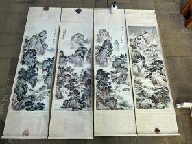 四条屏 老中堂画 挂轴画 挂画 《 松风清趣图 》四幅 天津人民美术出版社 尺寸141*37.5厘米，画心尺寸95.5*33.5厘米