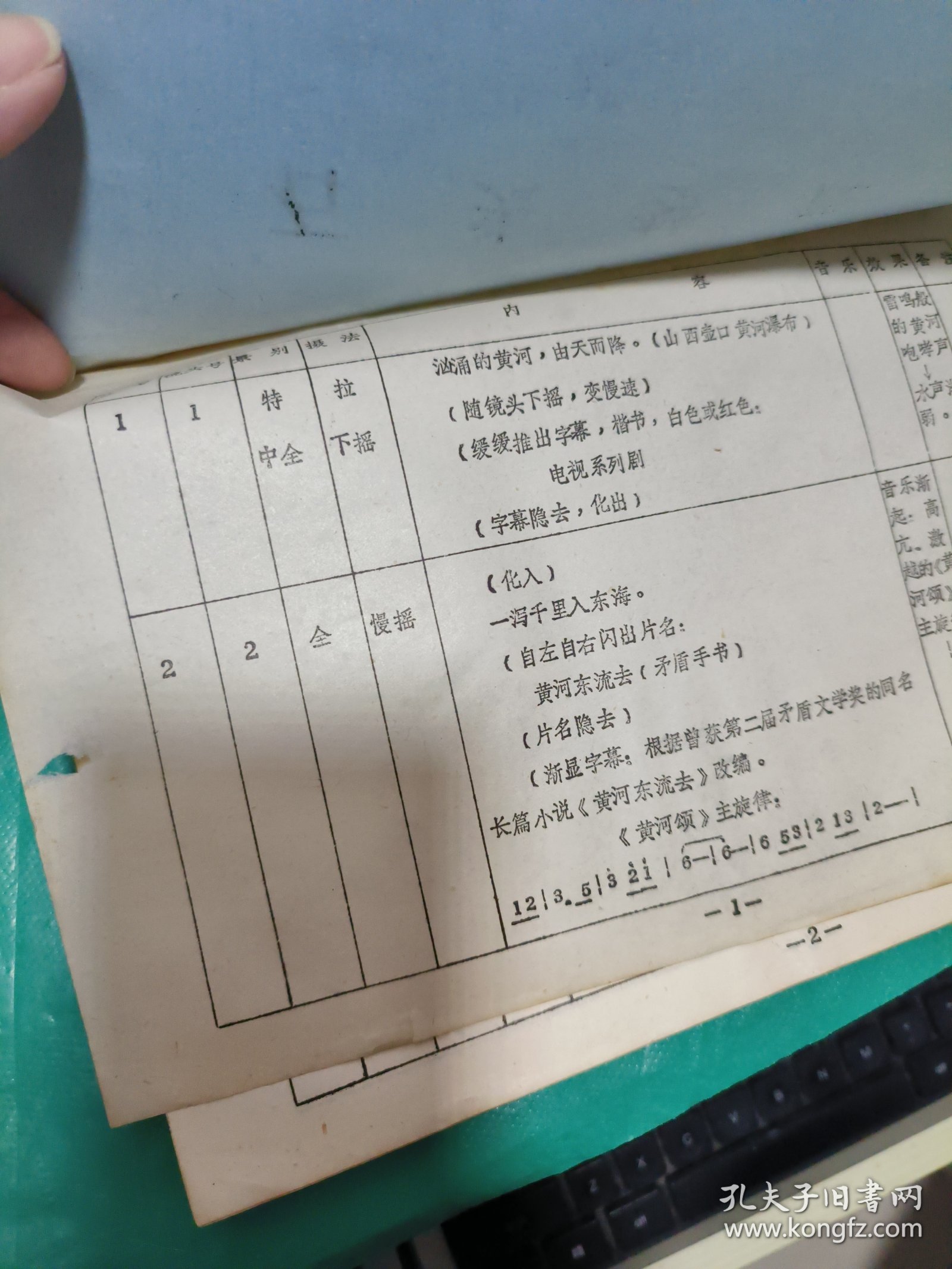 K 电视系列剧《黄河东流去》石头梦篇分镜头本（油印本）