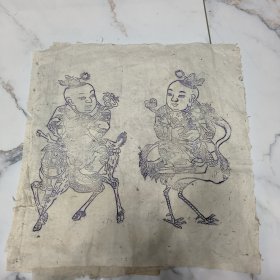 木版年画童子麒麟仙鹤