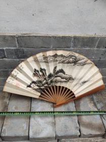名人手绘山水竹子折扇画工精美用料讲究品相完整
