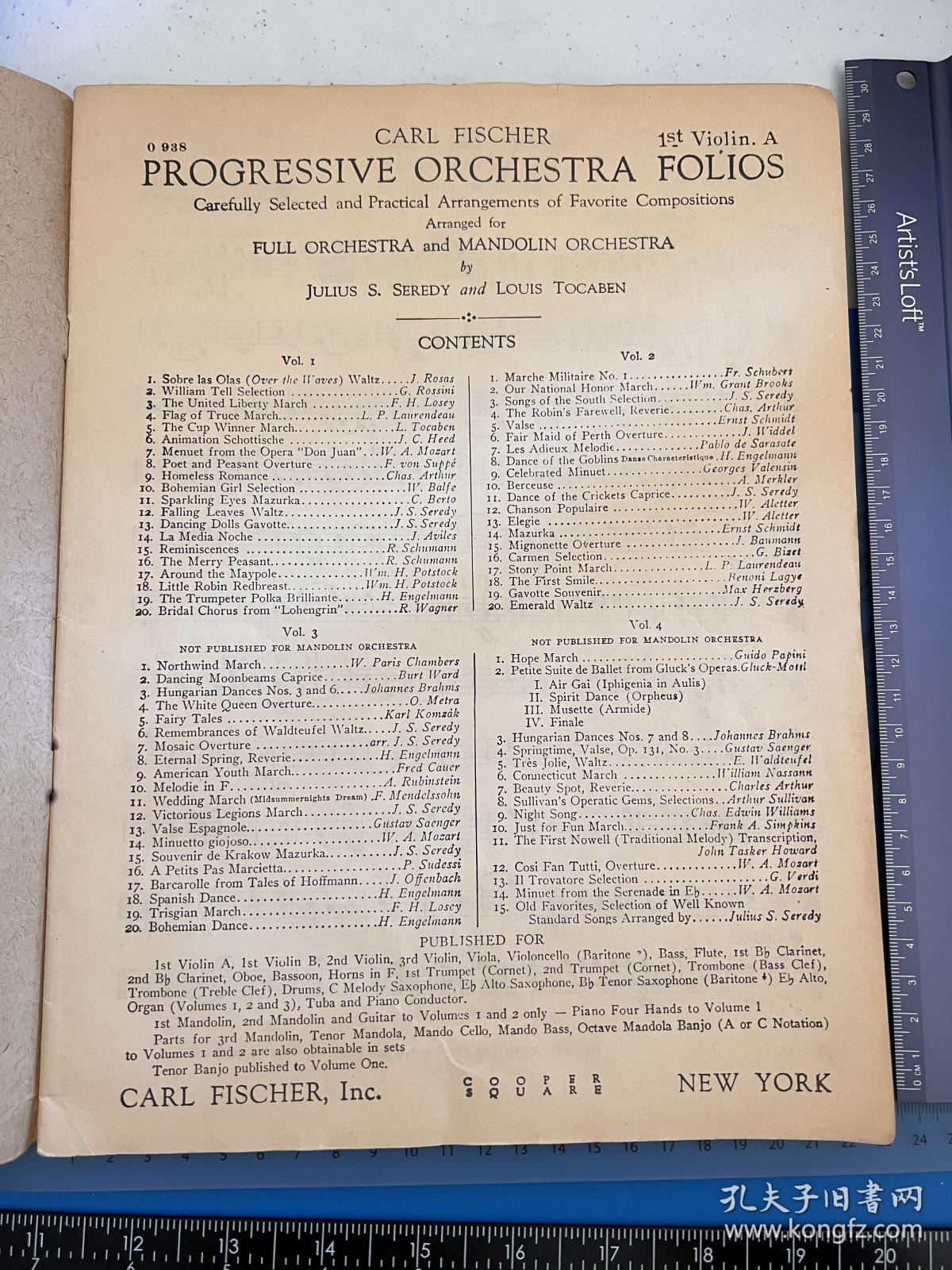 美国发货 约1930年代管弦乐谱Carl Fisher progressive Orchestra Folio