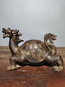 老铜器纯铜泥金八卦龙龟长寿龙龟乌龟摆件收藏古玩杂项 重约2920克