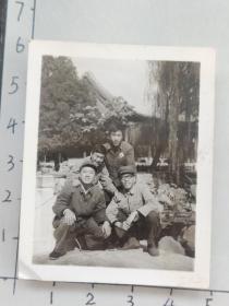 60年代四位帅哥佩戴毛主席像章合影泛银照片