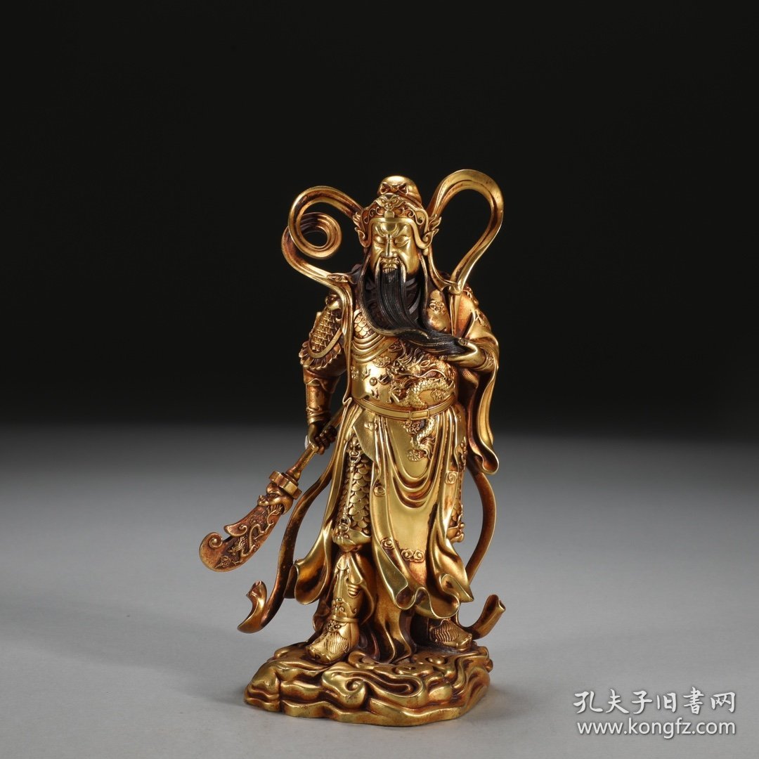 明 铜胎鎏金关公韦陀立像 一对