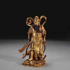 明 铜胎鎏金关公韦陀立像 一对