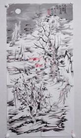 保真書畫，著名畫家，羅治安先生四尺整紙山水畫作一幅，尺寸：137*69羅治安，別署羅達(dá)、大智、覺慧山人，男，1955年出生于鄭州。畢業(yè)于河南大學(xué)美術(shù)系，中國美術(shù)家協(xié)會(huì)會(huì)員，河南省美術(shù)家協(xié)會(huì)理事、山水畫藝委會(huì)副主任，河南省書畫院特聘畫家、學(xué)術(shù)委員，鄭州市美術(shù)家協(xié)會(huì)原主席、專職畫家