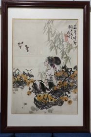 杨鹁_四尺开三人物，已经卡纸玻璃框装裱。