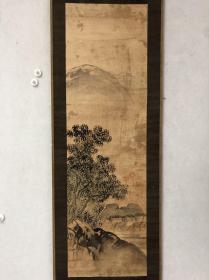 川端玉章 画155回流绢本【田园图】畫芯34×115厘米，品相如图，老旧，水印脱胶，绢本绫裱原装原裱，实木軸頭，值得收藏！