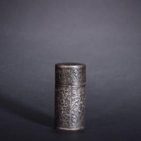 晚清-老纯银花卉纹香筒