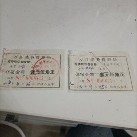 八十年代万县港务管理局招待所住宿收据（壹元伍角正）