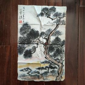 606  当代著名作家   汪曾祺款   花卉条幅 画的非常好 大约有三四十年左右，有个一厘米小洞