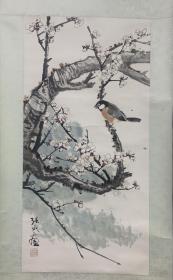 朵云轩旧藏吴湖帆弟子 张守成画 梅花小鸟69/34cm 保真