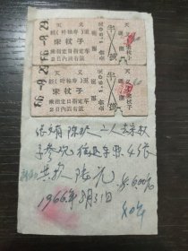 天义—宋杖子 1966年硬卡火车票（2张）