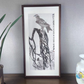 齐白石 松鹰 镜框48x93厘米 茶室书房挂画 已配框 实物拍（画芯）