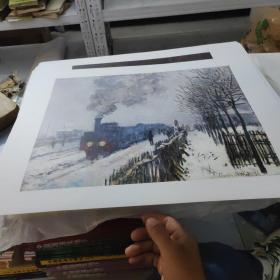 雪地上的火车，西方经典油画风景第47四开大册页可以做风景画用