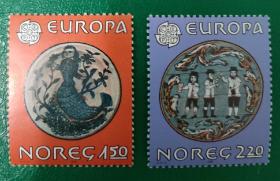 挪威邮票1981年欧罗巴_舞蹈 美人鱼 2全新
