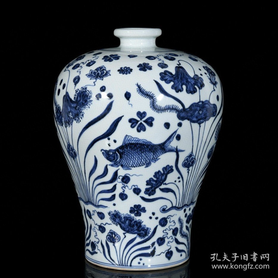 明青花鱼藻纹梅瓶 34/25厘米