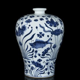 明青花鱼藻纹梅瓶 34/25厘米