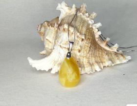 波罗的海原矿蜜蜡手工制作水滴吊坠带水胆史前生物2个镶嵌纯银配项链