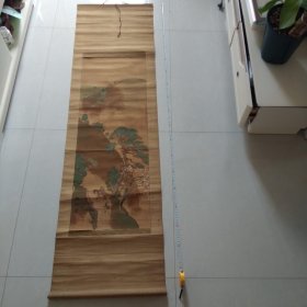 【2】 日本回流   清库存低价 挂轴 青绿山水图   手绘   立轴    纸本     画芯尺寸：120CM×41CM        老画   收藏品