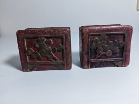 清代木雕画托一对
