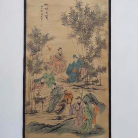 张大千《竹林七贤》字画国画古玩山画仿古中堂画名画书房客厅挂画