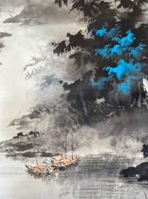 台湾省著名老画家王登益先生精品山水作品尺寸：135×68cm