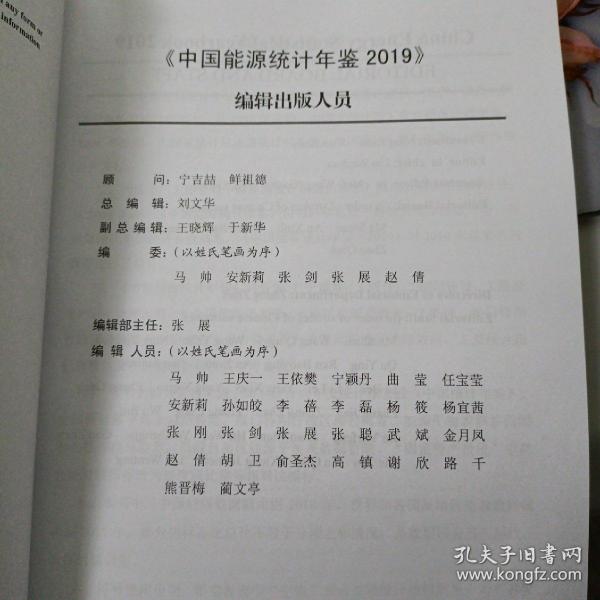 中国能源统计年鉴2019