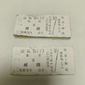 1971年老火车票2张（北京～蚌埠）硬卧包（下）