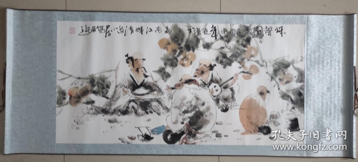 中国青年美术家协会理事、山东东邑画院副院长、淄博齐恒斋画院院长冯晨手绘【秋声图】泼墨写意画法，画作构图巧妙严谨，人物造型憨态可掬，画面典雅中不失灵动，具有较强的艺术感染力，尺寸140*55厘米