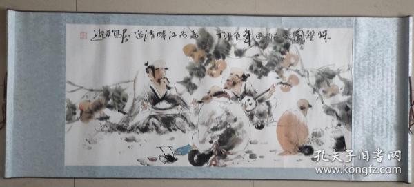 中国青年美术家协会理事、山东东邑画院副院长、淄博齐恒斋画院院长冯晨手绘【秋声图】泼墨写意画法，画作构图巧妙严谨，人物造型憨态可掬，画面典雅中不失灵动，具有较强的艺术感染力，尺寸140*55厘米