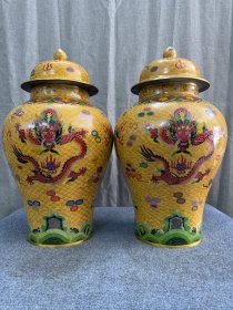 珍藏 大清乾隆御制紫铜胎掐丝珐琅景泰蓝五爪金龙大将军罐1对 高50厘米 直径28厘米 1对总重33.25斤