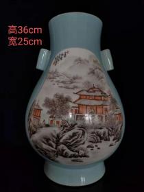 天青釉描金雪景双耳尊