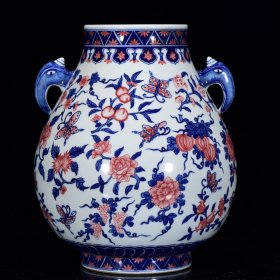 清乾隆年青花釉雕蝶恋花纹如意尊28*23m