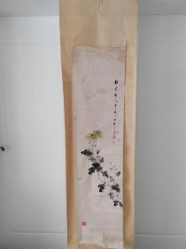 A回流挂轴老画 原装旧裱 老物件 有落款  花草画 画心138cmx35cm