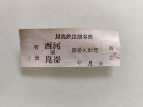 昆桃铁路线客票：西河至昆仑