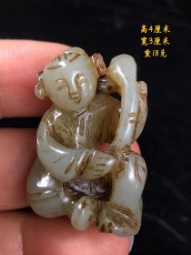 乡下收来老和田玉件 雕刻人物栩栩如生活灵活现 玉质细腻通透