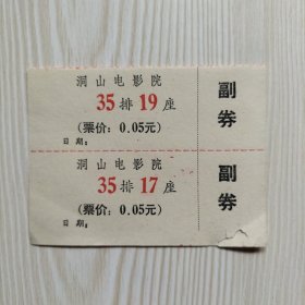 1980年安徽淮南洞山电影院电影票2张（连着）