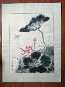 海上民国画家俞骥：墨荷红莲 画45/35