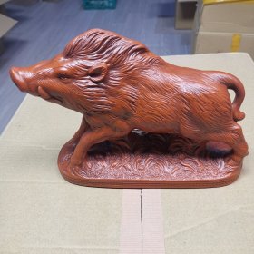 日本回流朱泥野猪摆件