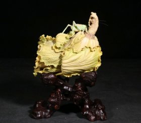 精品.旧藏.雕加彩手工雕刻“百财”白菜摆件