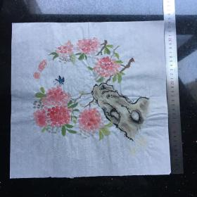 蝶恋紫薇花扇面画