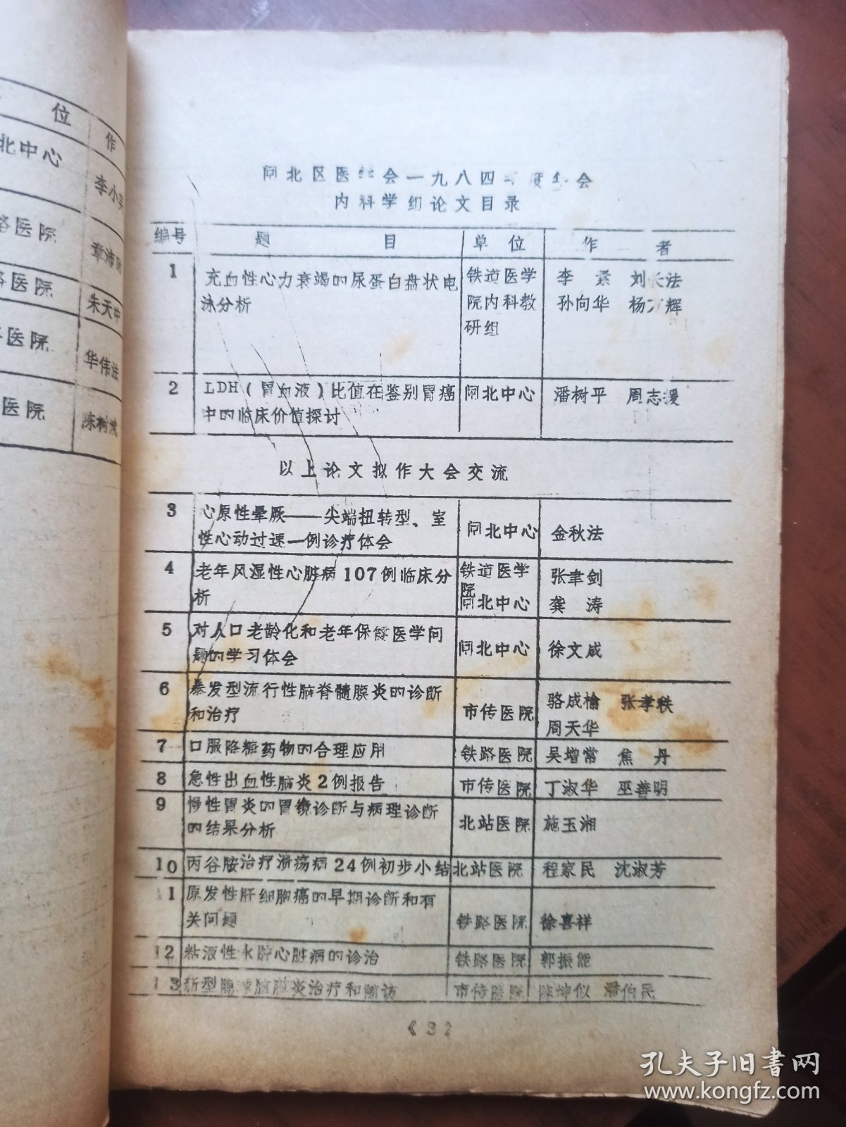 闸北区医学会年会八四年论文资料汇编