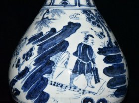 元白浒孤窑青花萧何追韩信人物故事纹玉壶春瓶【 44.7x26cm 】