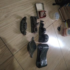 文房雅玩，老物双耳瓷，花刻墨床，龙印，玄武套件四印章，浙江青田石制作马印章未刻章底印，朱雀白虎雕刻笔架，均纯石料制作