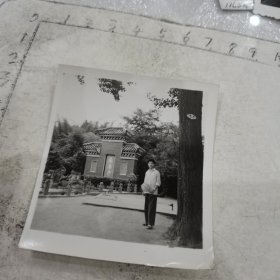 男子持扇子成都望江公园留影：薛涛井