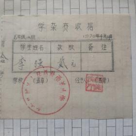 1970年学杂费收据。